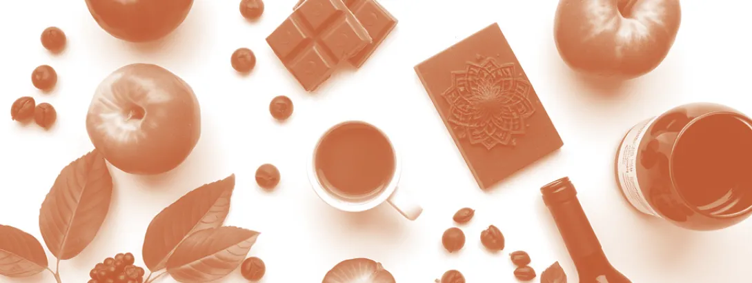 Fruit, chocolade, koffie, wijn